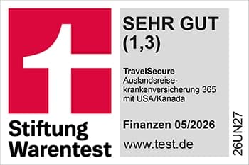 Stiftung Warentest Sehr Gut (1,3) - TravelSecure Auslandsreisekrankenversicherung 365 mit USA und Kanada, Finanzen 05/2026