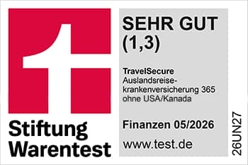 Stiftung Warentest Sehr Gut (1,3) - TravelSecure Auslandsreisekrankenversicherung 365 ohne USA und Kanada, Finanzen 05/2026